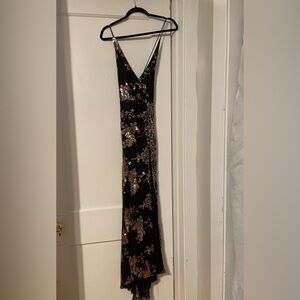 Simplee Black and Gold Sequin Dress ; Wedding Guest